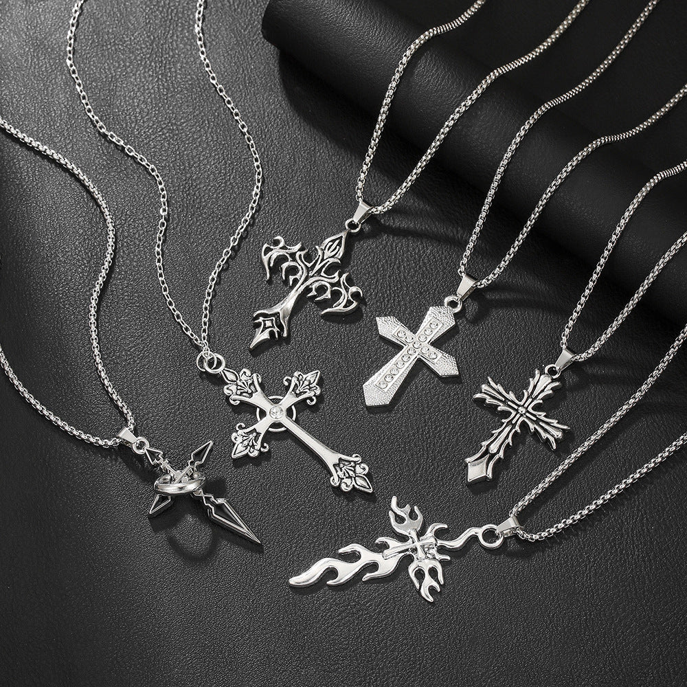 Men's Flame Vintage Cross Hip Hop Sweater Jewelry Set
