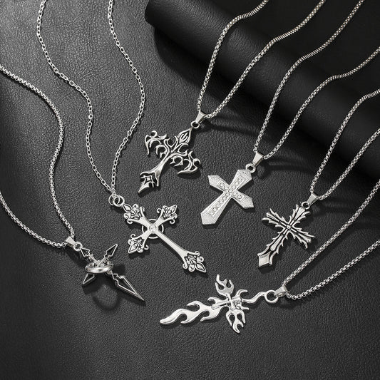Men's Flame Vintage Cross Hip Hop Sweater Jewelry Set