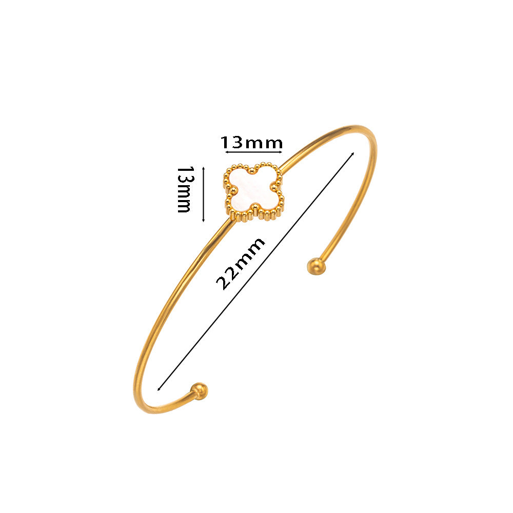 Four-leaf Clover Titanium Steel Stainless Open-ended Bracelet