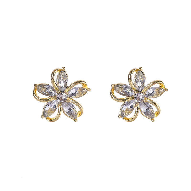 Women's Five Petal Flower Shiny Ear Elegant Earrings