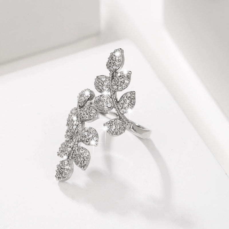 Leaf Wheat Lady Design Inlaid Adjustable Female Ring
