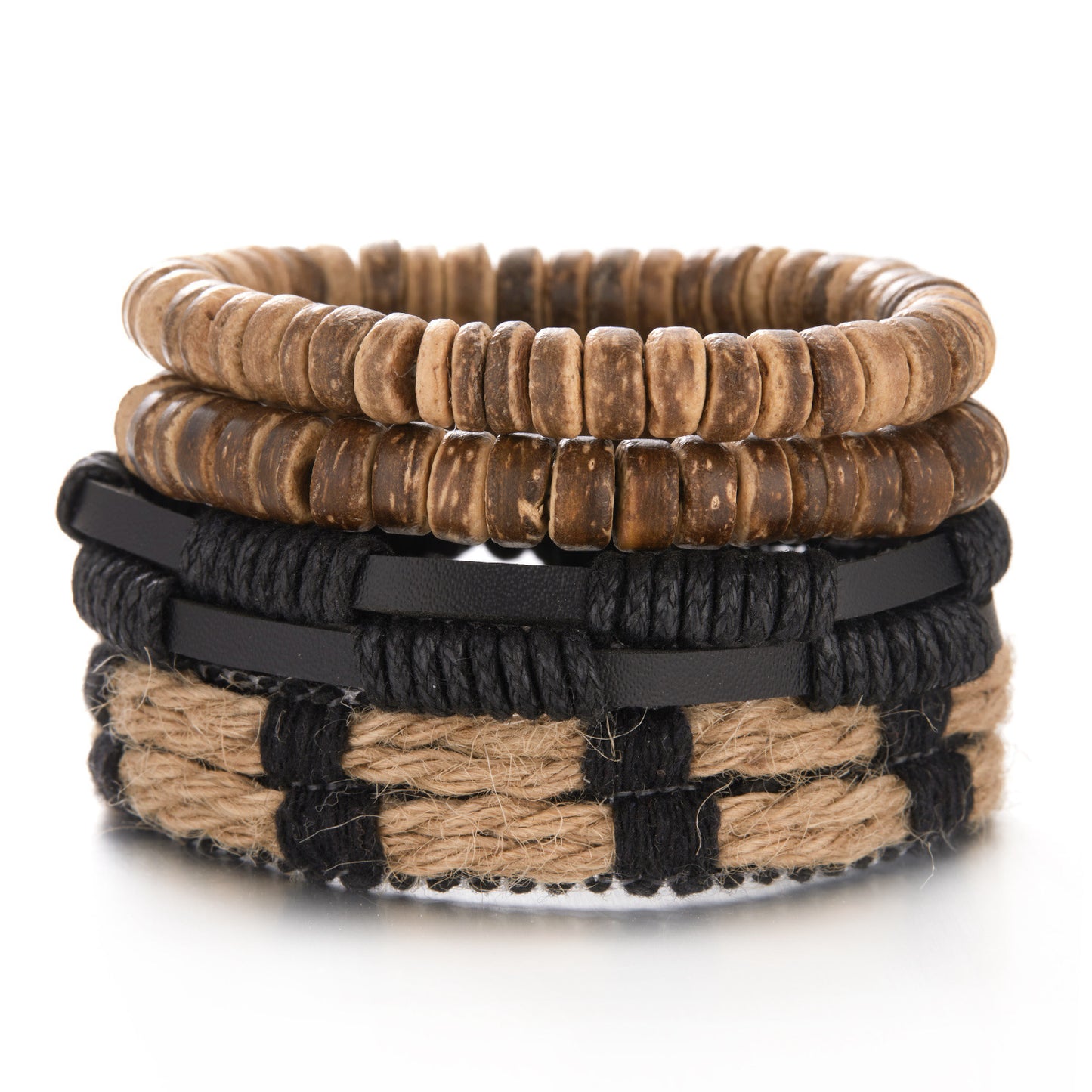 Men's Suit Wooden Bead Coconut Shell Woven Bracelets