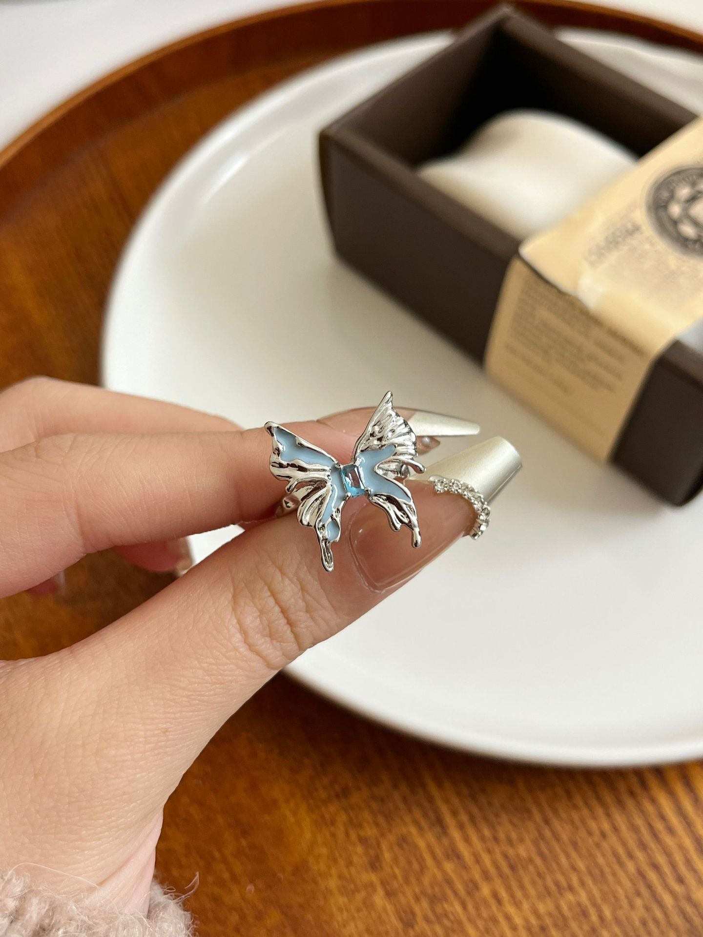 Women's Enamel Blue Butterfly Opening Cold Wind Affordable Ring