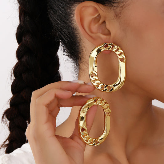 Women's Personalized Metal Oval Retro Fashion Design Earrings