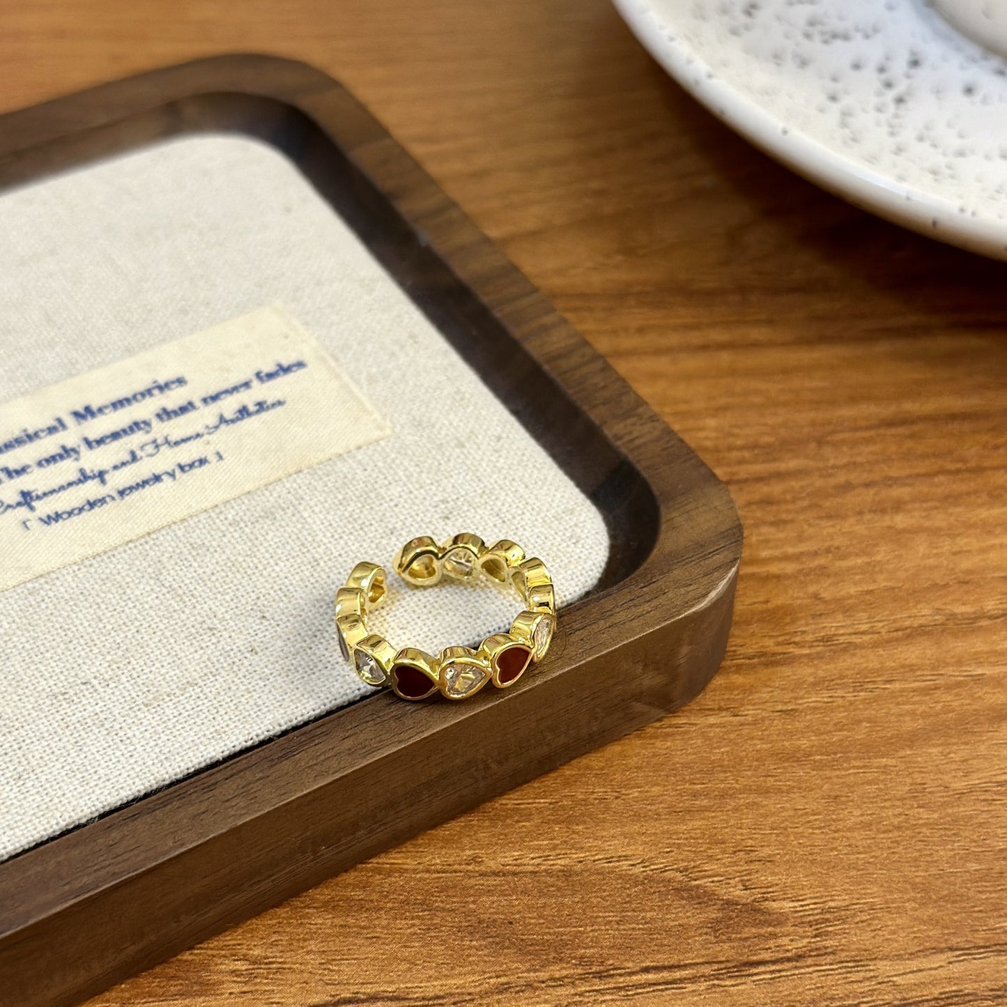 Red Dripping Oil Love Inlaid Zirconium Adjustable Index Rings