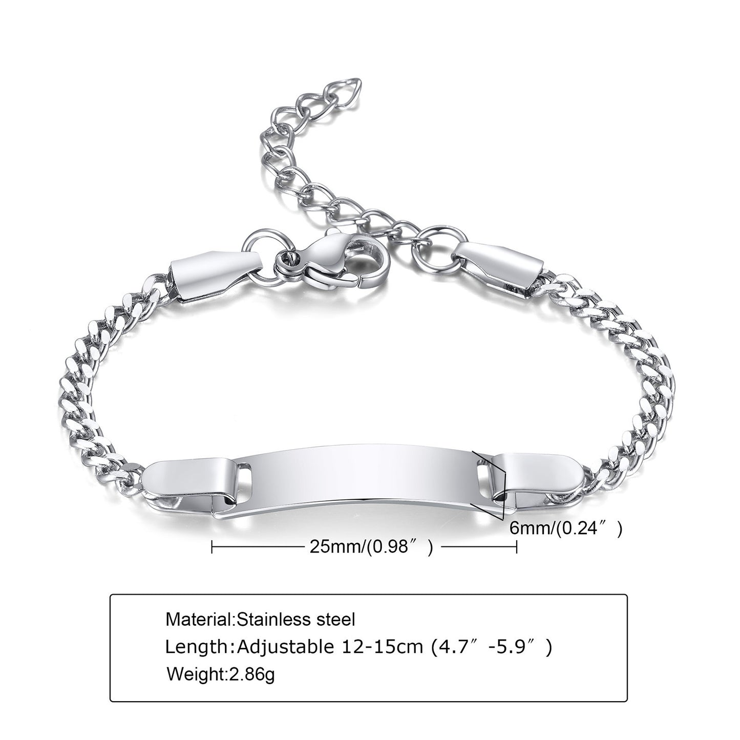 Children's Stainless Steel Blank Curved Adjustable Can Bracelets