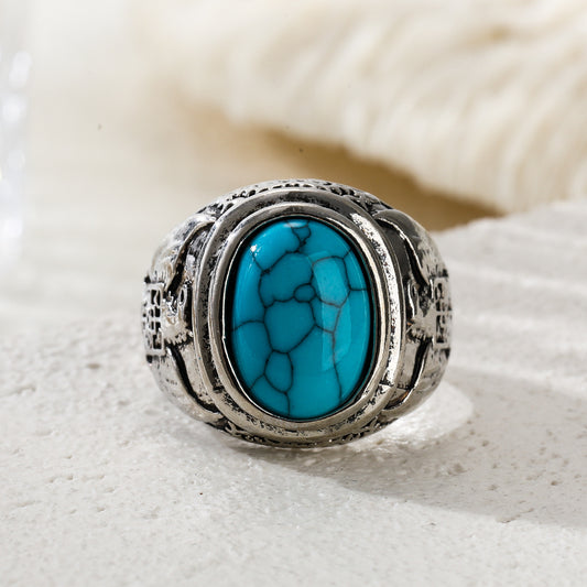 Women's & Men's Retro Imitation Blue Turquoise Gemstone For Rings