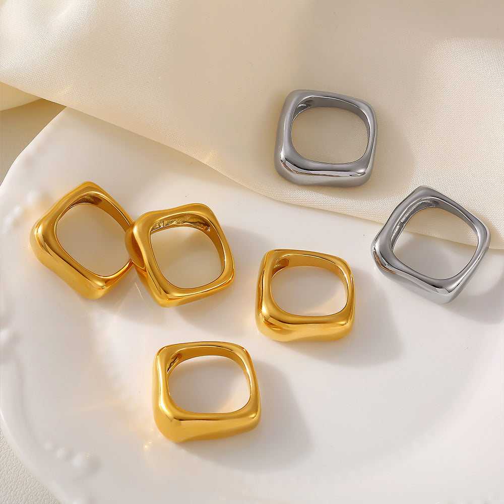 Square Geometric Stainless Steel Gold Plated Rings