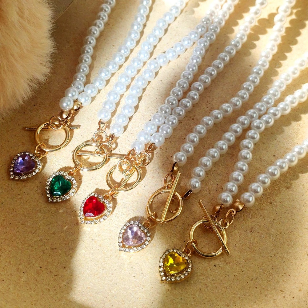 Women's Ornament Simple Color Bright Crystal Glass Necklaces