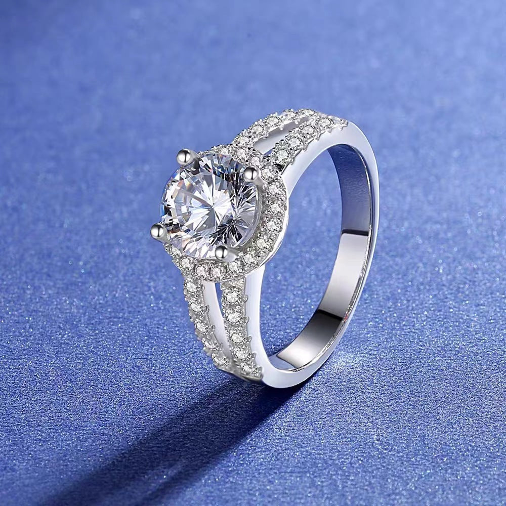 Row Diamond Pattern Graceful Closed White Ring