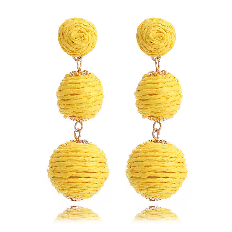 Handmade Raffia Vine Bal Summer Beach Long Vacation Earrings