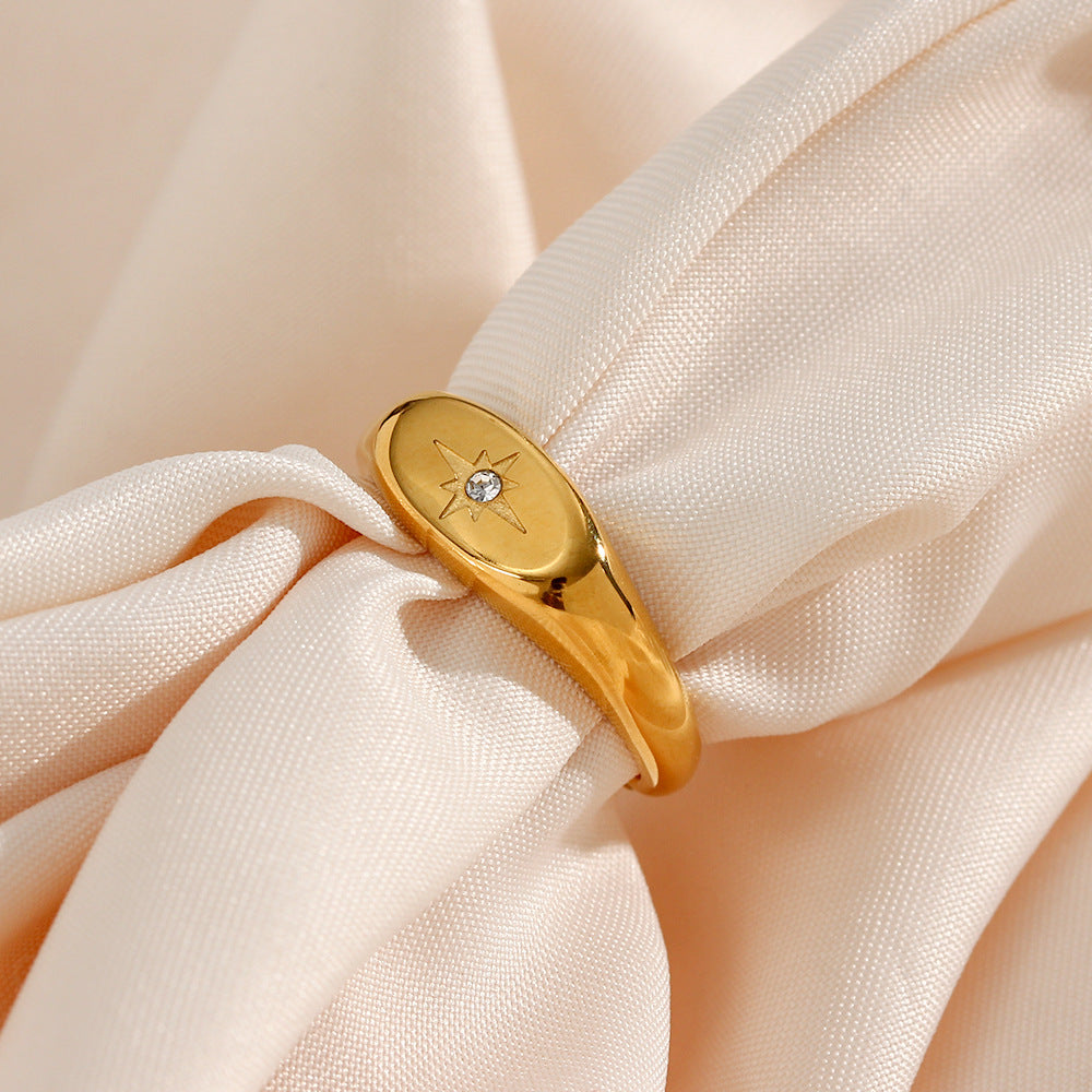 Fashion Simple Temperament Stainless Steel Gold Plated Oval Star Ring
