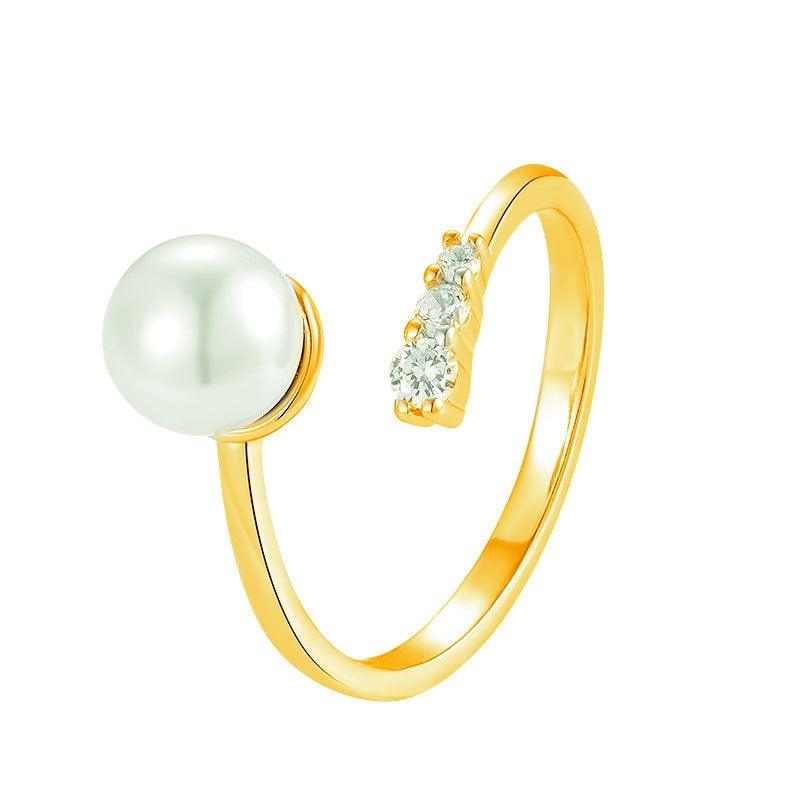 Women's Simple Elegant Pearl Open With Diamond Rings