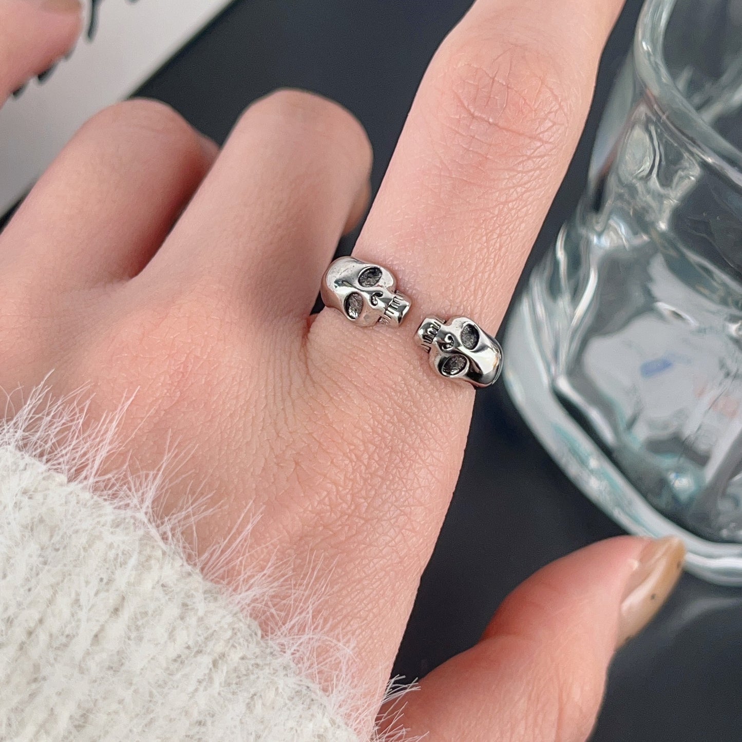Women's Retro Style Cross With Skull Stitching Open Love Ring