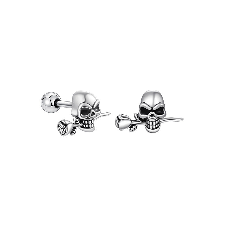 Screw Beads Gentleman Skull Easter Distressed Punk Dark Style Earrings