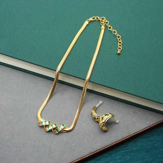 Snake Bones Chain Green Zircon Shaped Copper Plated Gold Light Necklaces