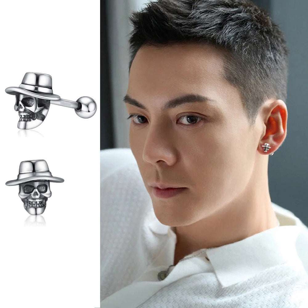 Screw Beads Gentleman Skull Easter Distressed Punk Dark Style Earrings