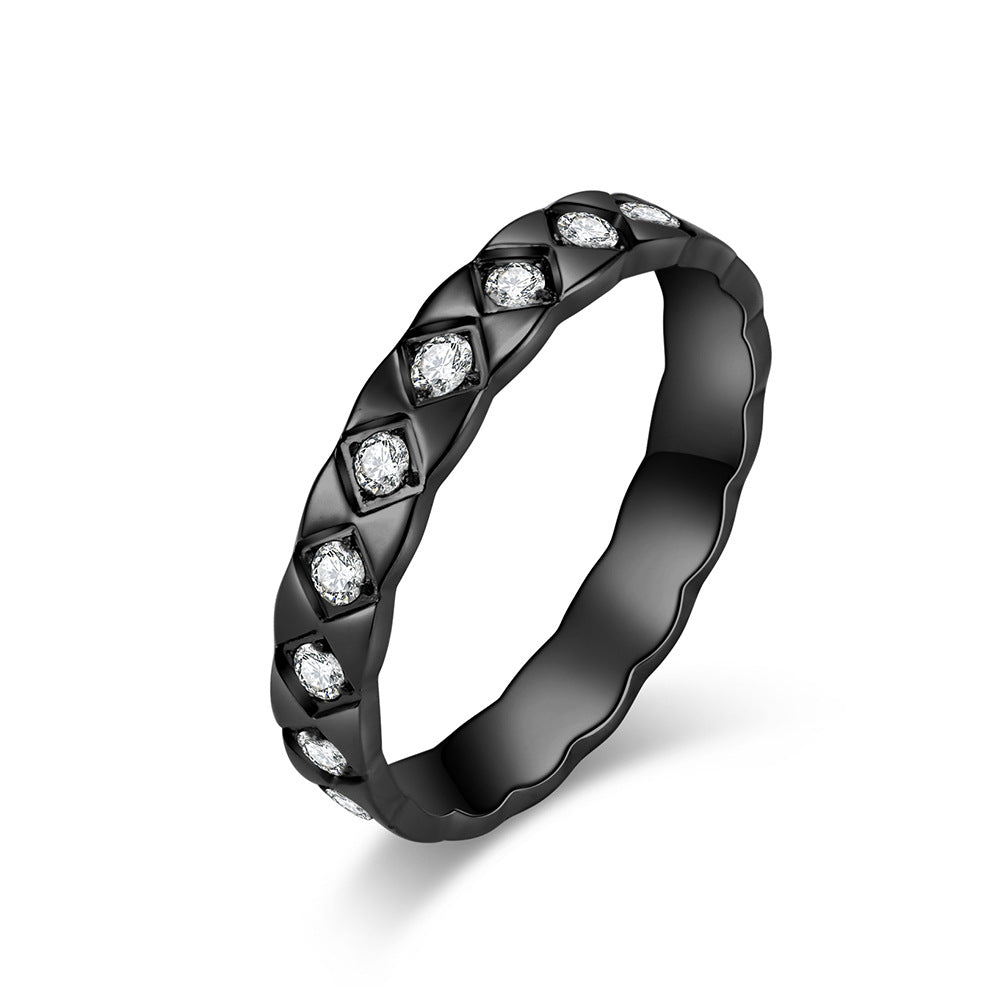 Women's Cold Style Stainless Steel Carved Diamond Titanium Full Rings