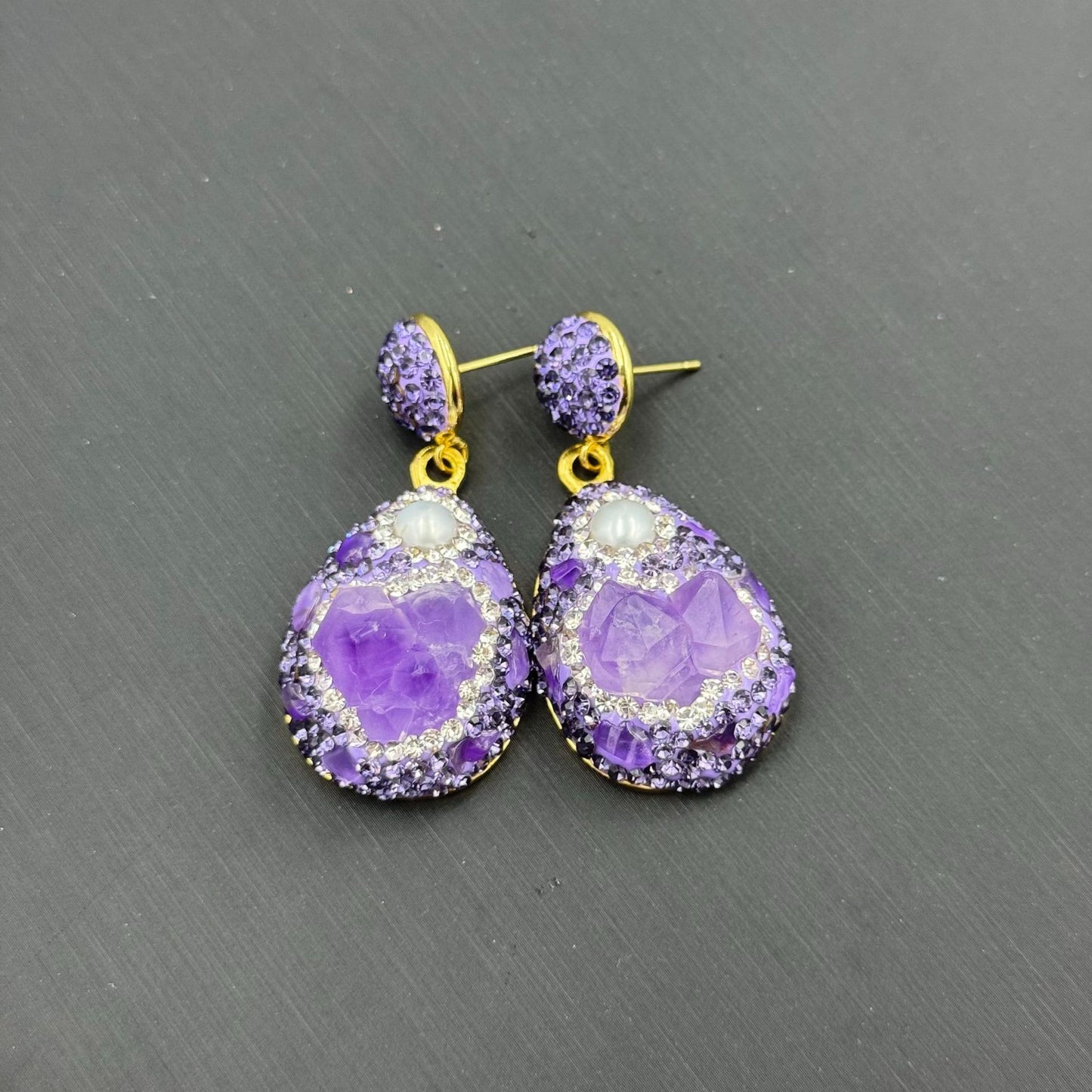 Raw Gemstone Amethyst Czech Diamond Inlaid French Minority Ore Live Jewelry Set