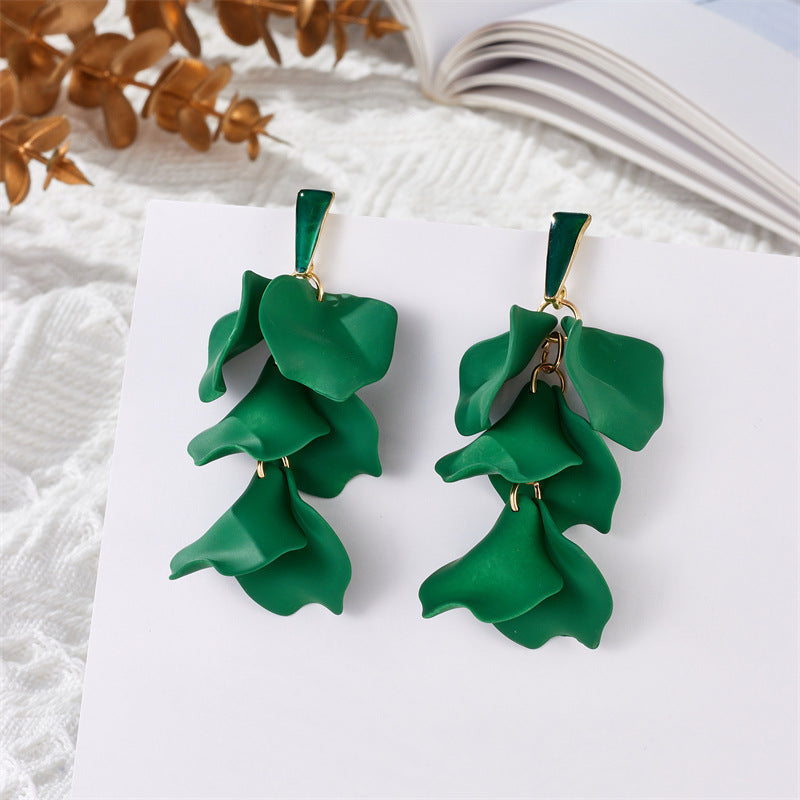 Women's Spring Plaid Petal Leaf Tassel Long Rings