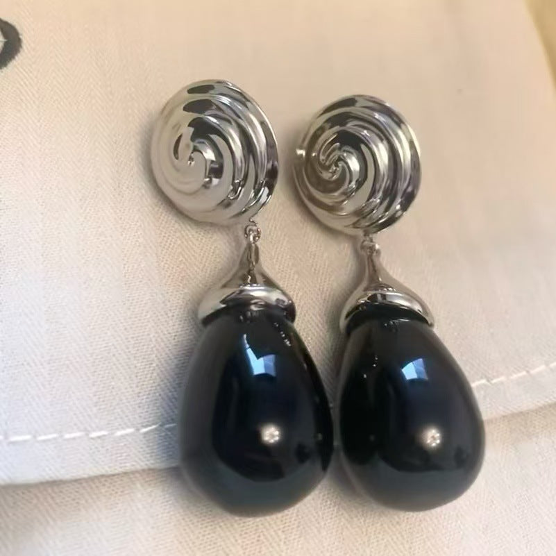 Vortex Dangling Beads Obsidian Copper Plated Earrings