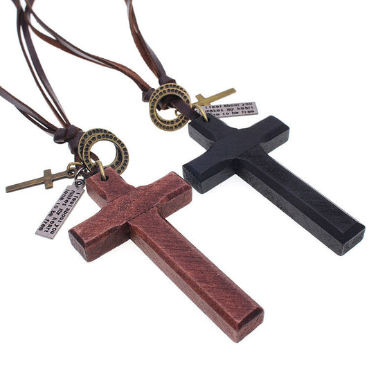 Style Personality Leather String Natural Wood Necklaces