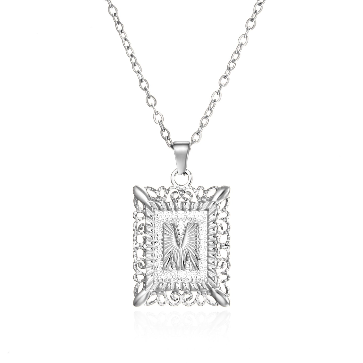 Stainless Steel Letter Hollow Square Titanium Necklaces