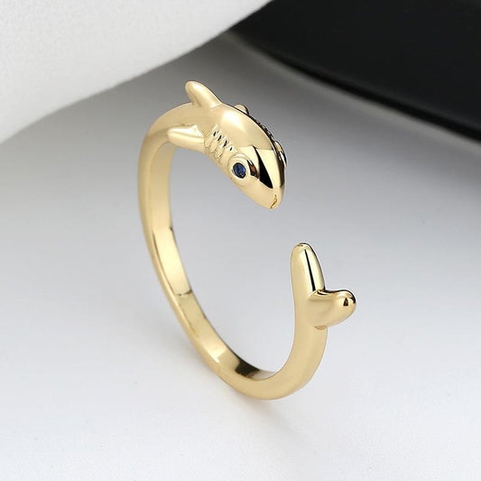 Women's & Men's Shark Open Creative Personality Sier Plated Rings