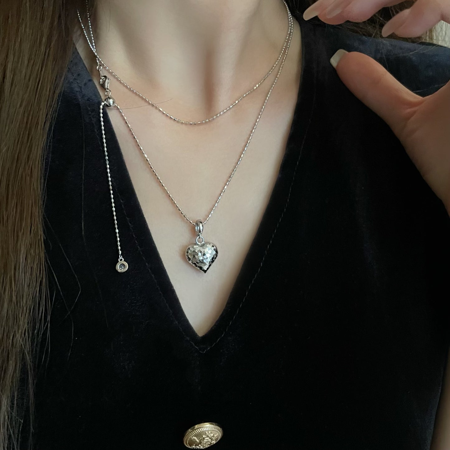 Sier Sparkling Pull Round Beads High Sense Choker Necklaces