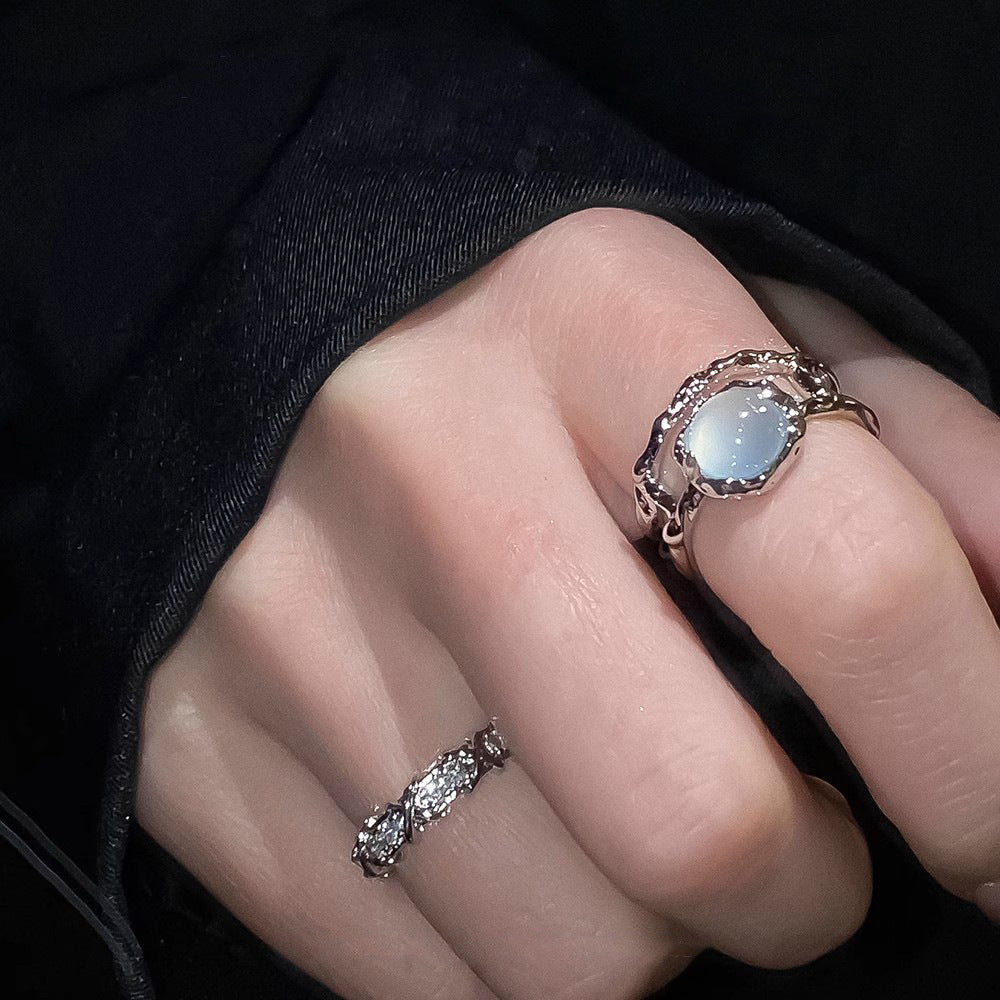 Women's Moonstone Diamond Open Design Simple Index Rings