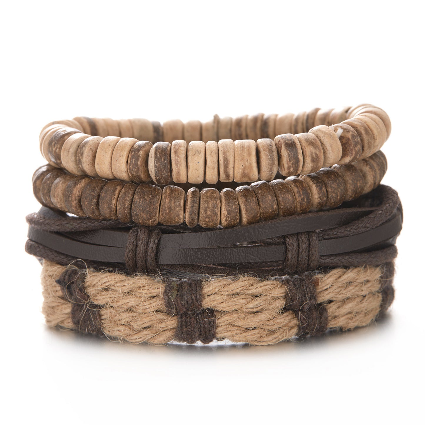 Men's Suit Wooden Bead Coconut Shell Woven Bracelets