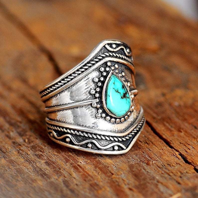 Bohemian Style Turquoise Irregular Personality Drop-shaped Rings