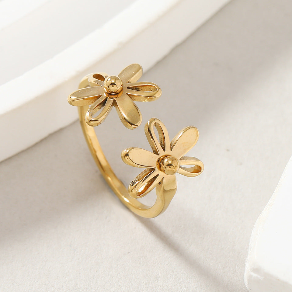 Niche High-grade Double Layer Flowers Openings Adjustable Rings