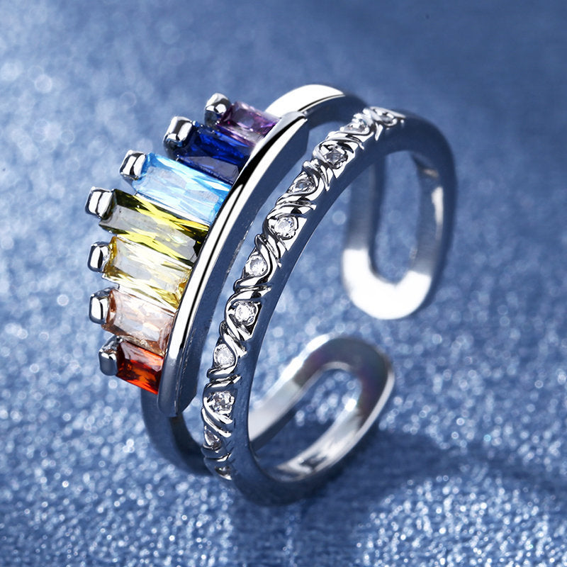 Women's Korean Micro Inlaid Zircon Rainbow Crown Rings