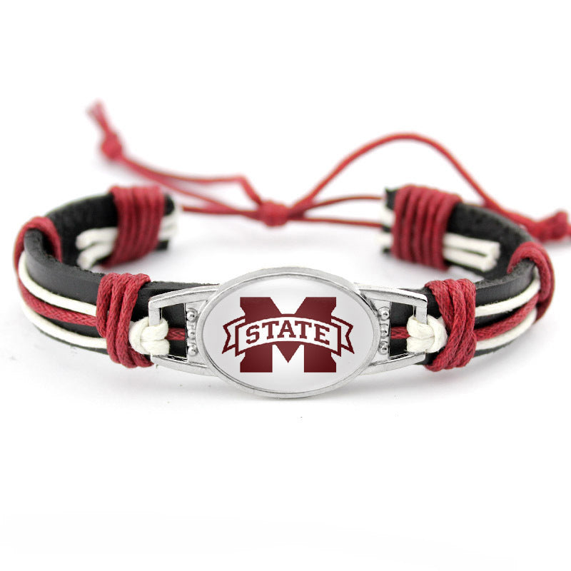 College Team Cowhide Woven Georgian Bulldog Bracelets