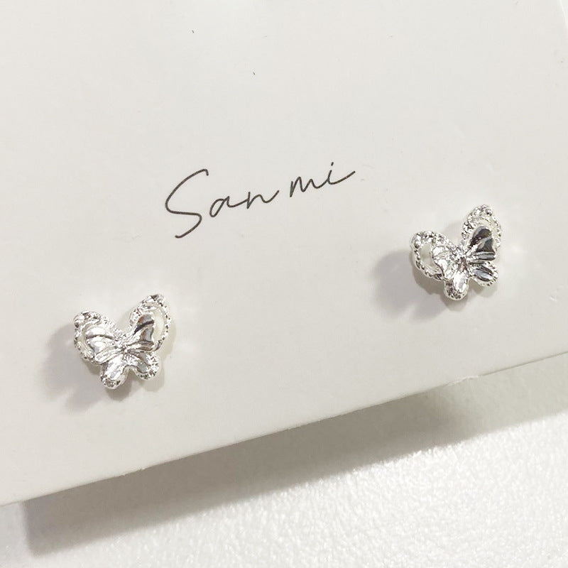 Fresh Plain Sier Plated Bow Female Small Simple Stud Earrings