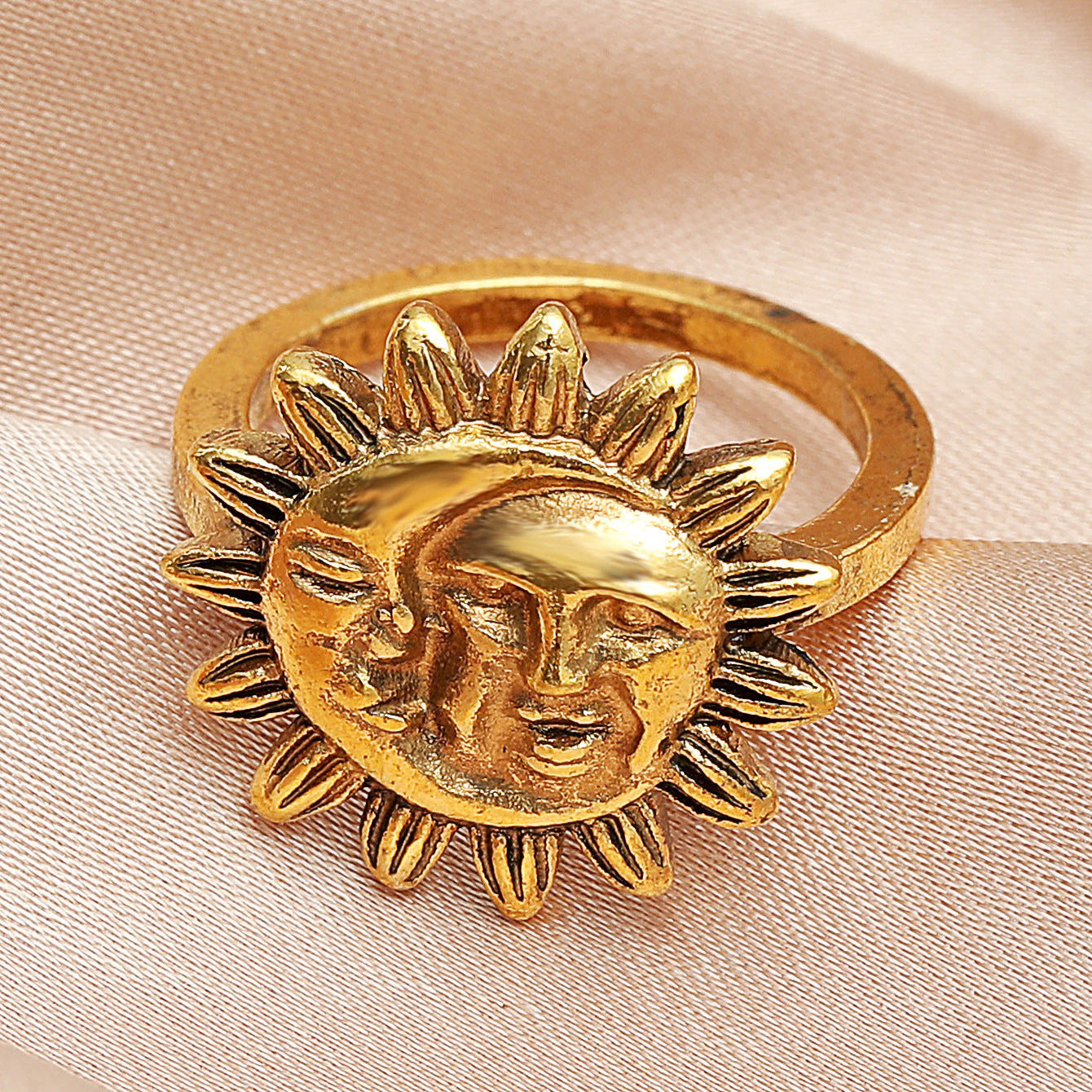 Personality Retro Design Sun Moon Twin Rings