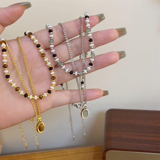 High-grade Temperament Twin Stone Beads Stringed Clavicle Chain Necklaces