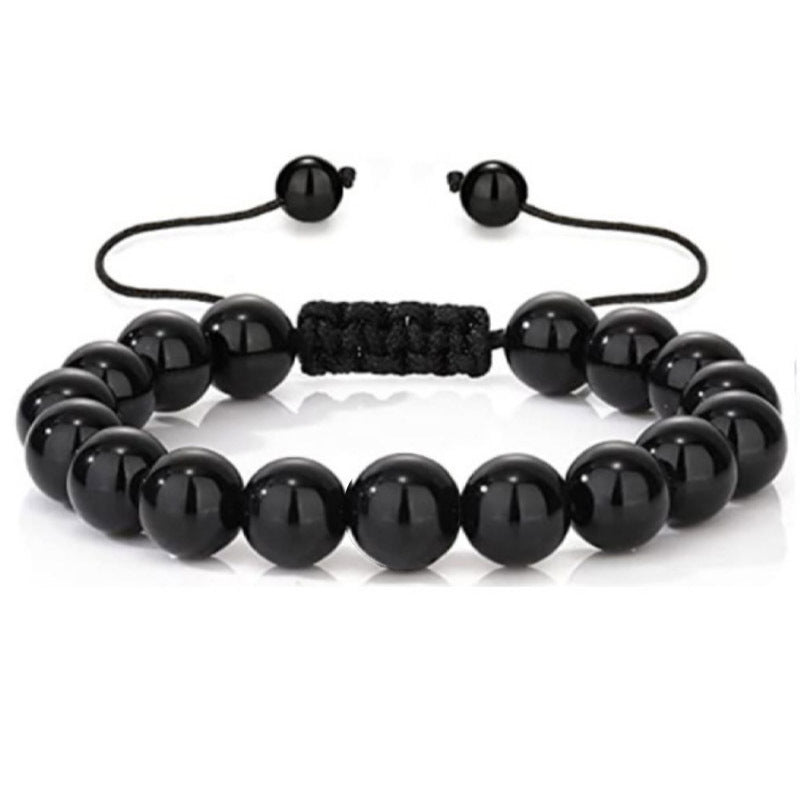 Men's Imitation Obsidian Black Agate Woven Bead Bracelets