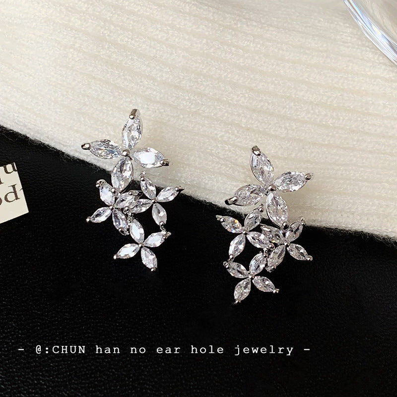 Zircon Four Flower Eardrops Super Fairy Temperament Entry Earrings