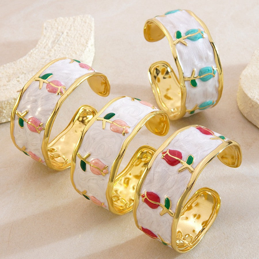 Steel Oil Dripping Cherry Special Interest Light Luxury Flowers Openings Bracelet