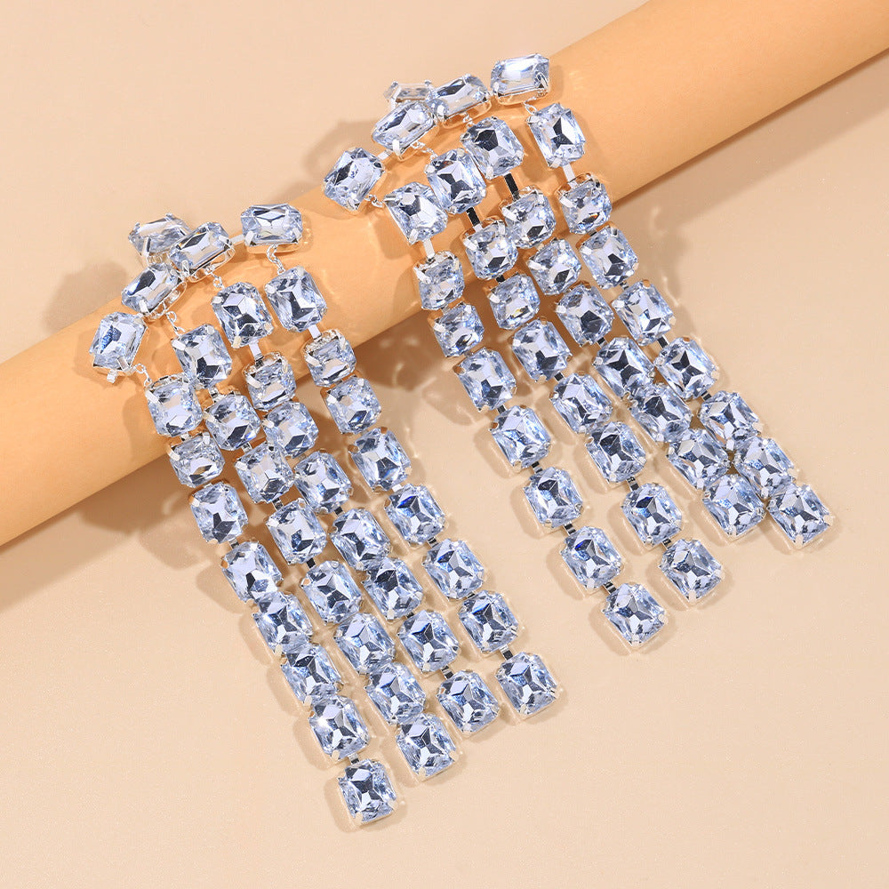 Women's Ornament Full Diamond Square Long Strip Earrings