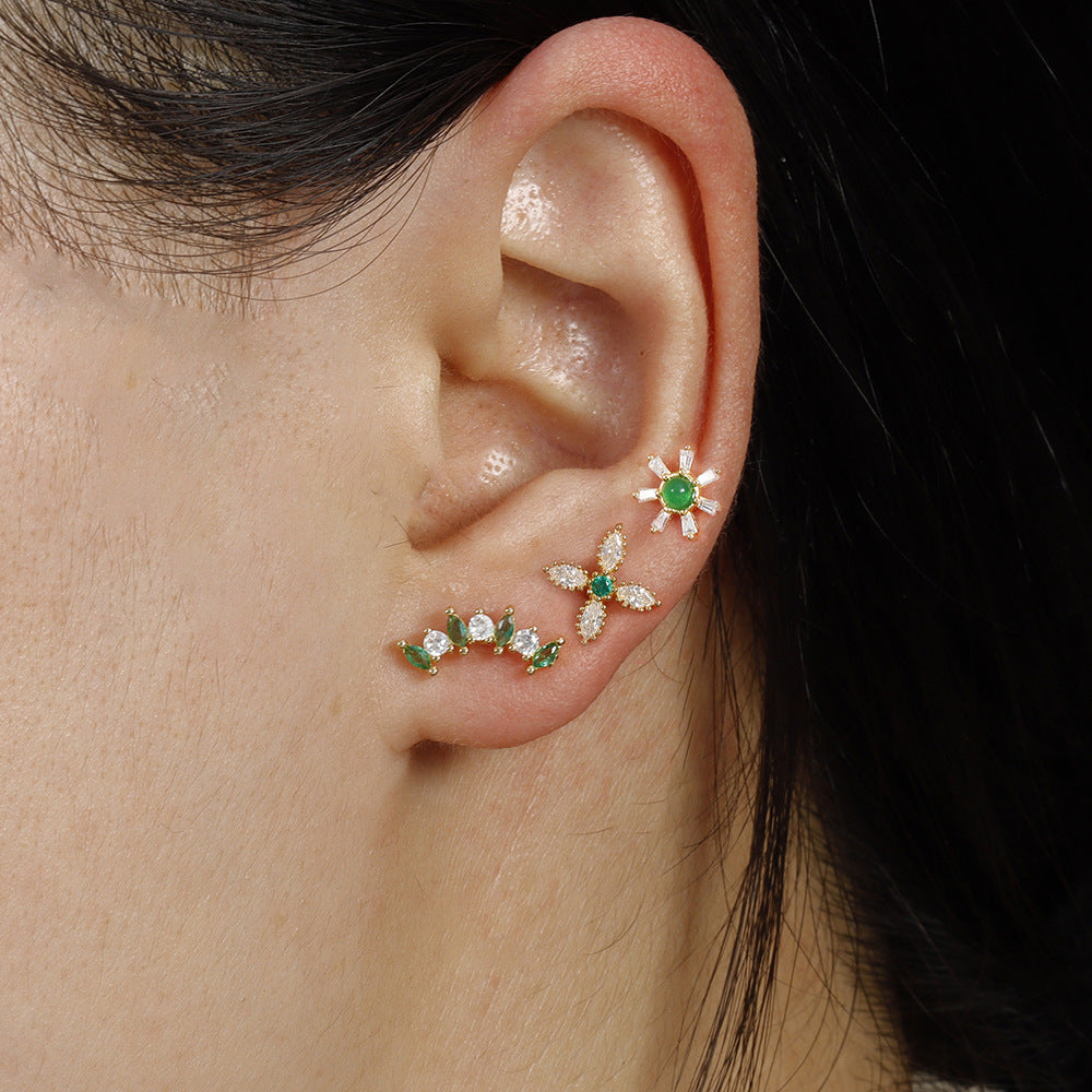 Screw Daisy Green Zircon Cartilage Piercing Earrings