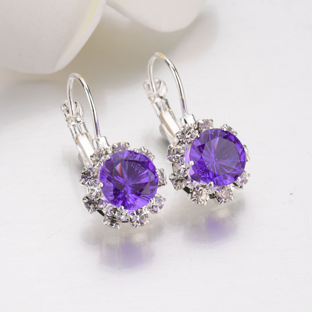 Women's Korean Style Stylish Round Crystal Diamond Earrings