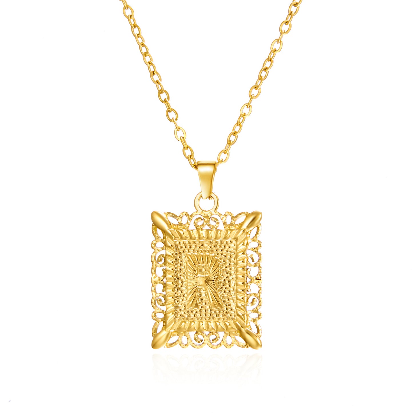 Stainless Steel Letter Hollow Square Titanium Necklaces