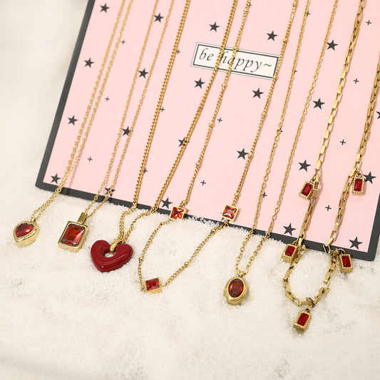 Red Zircon Simple Titanium Steel Niche High-grade Love Necklaces