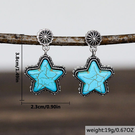Unique Western Style Pentagram Creative Turquoise Earrings