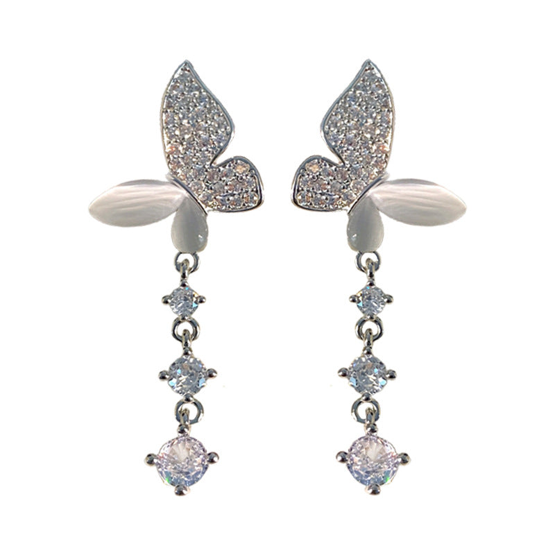 Lux Fashion Micro Inlaid Zircon Butterfly Long Earrings