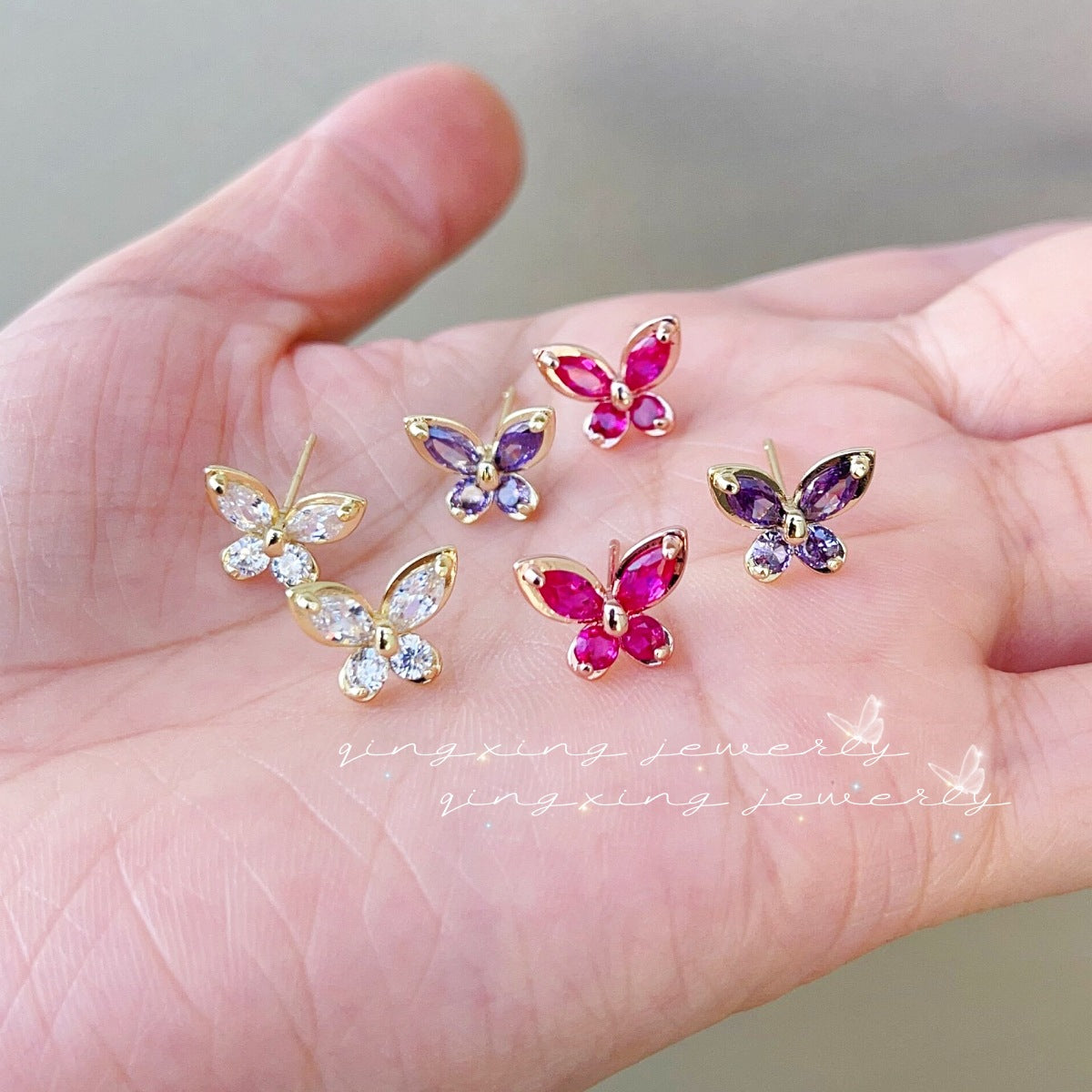 Butterfly Petite Niche Design Purple Korean Earrings