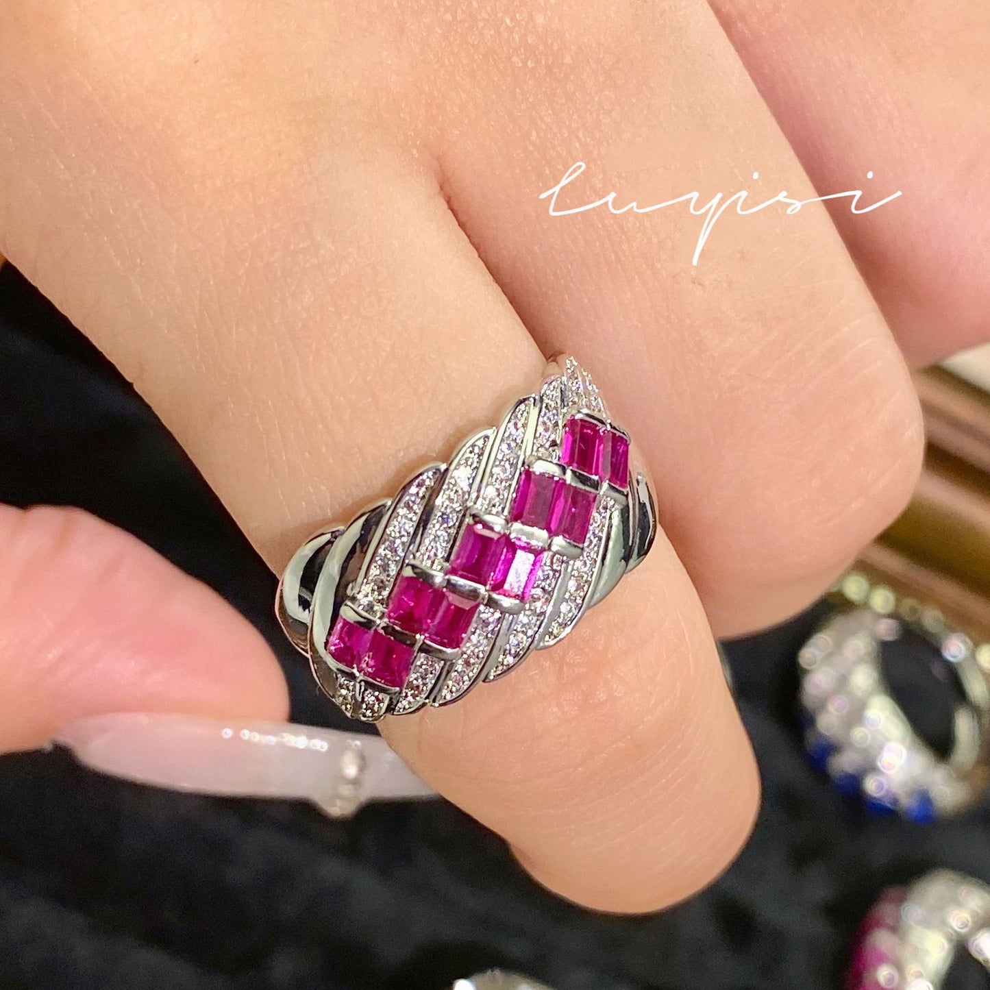 Women's Diamond Colorful Mixed Colors High Carbon Rings